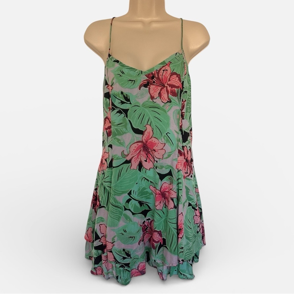 Revolve Cleobella Spaghetti Strap Dress Tropical Jungle Haze Green Pink Small